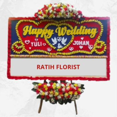 Karangan Bunga Papan Happy Wedding Murah